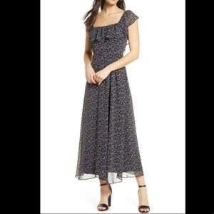 SAM EDELMAN Ruffle Neck Chiffon Midi Dress